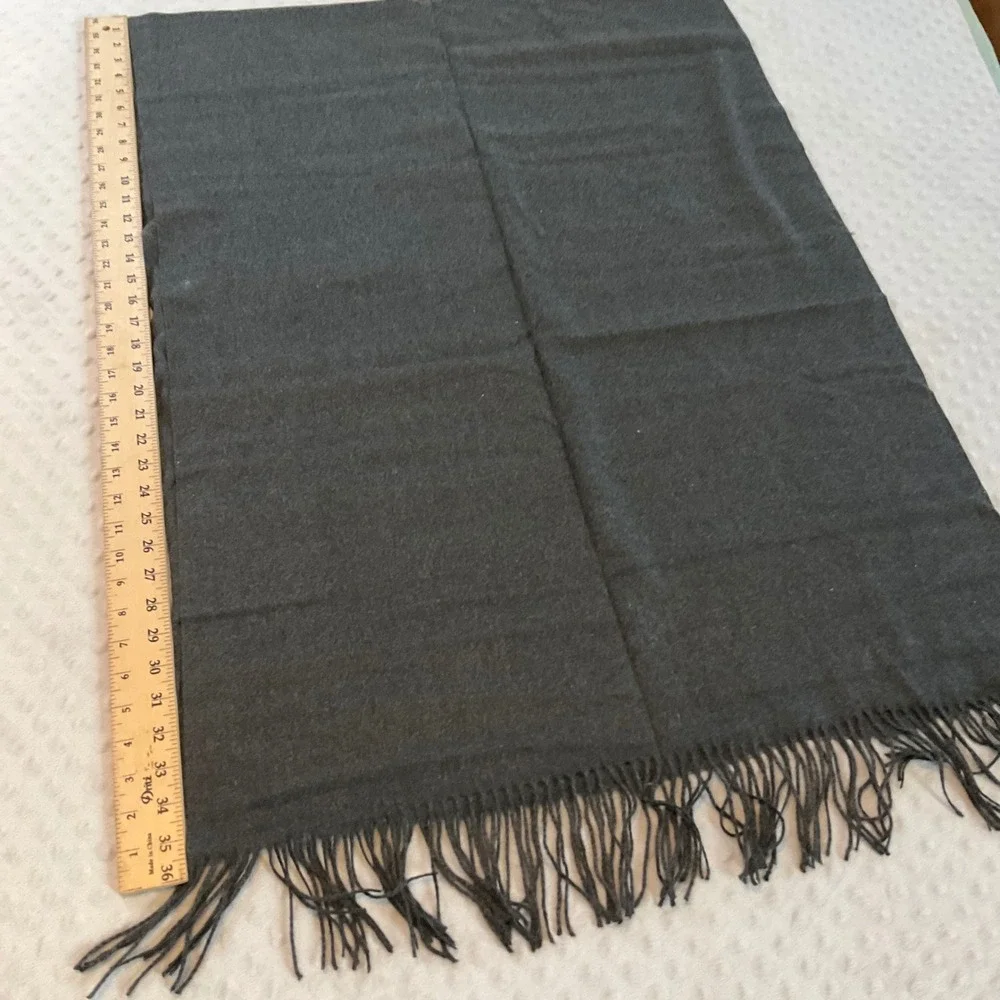 Luxurious Charcoal‎ Gray Cashmere Silk Scarf with Fringes